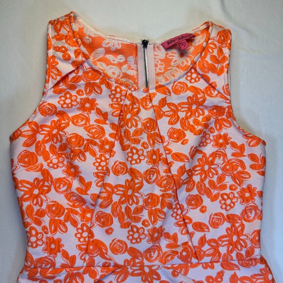 Vibrant & Unique Betsey Johnson Orange and White Floral Dress Back zipper size 8 - Picture 4 of 15